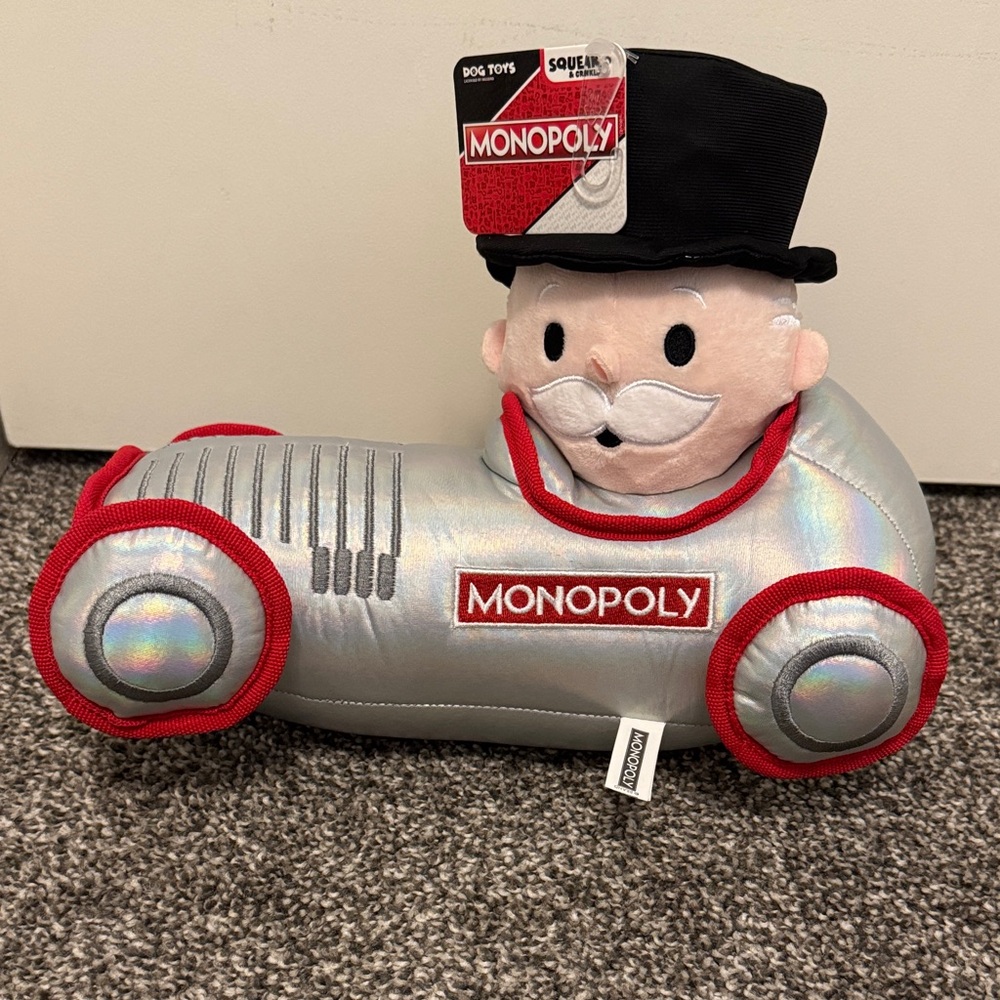NEW Hasbro Monopoly  Plush Dog Toy Squeak & Crinkle Large By Dog Toys